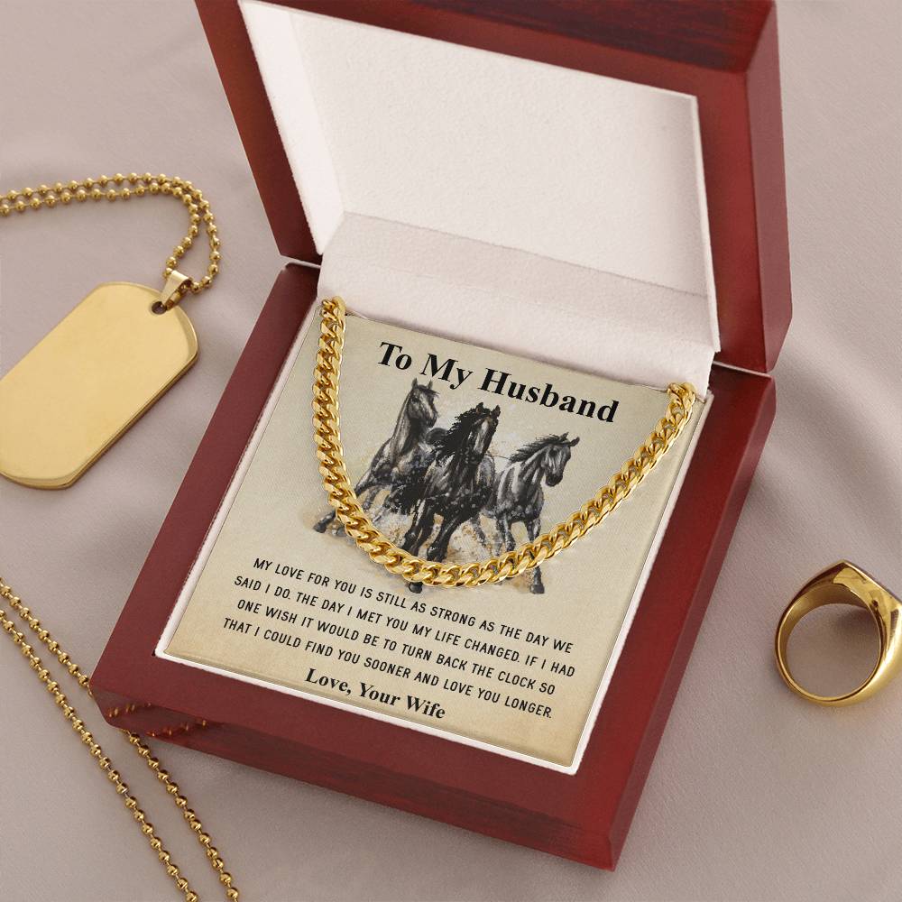 Husband Fathers Day Gift Silver Cuban Link Chain For Men Husband Birthday Gift Anniversary Gift For Horse Lover Cowboy