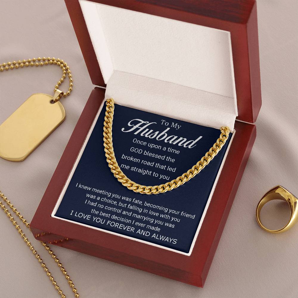 To My Husband - Love You Forever - Cuban Link Chain Necklace + Mahogany Luxury Gift Box