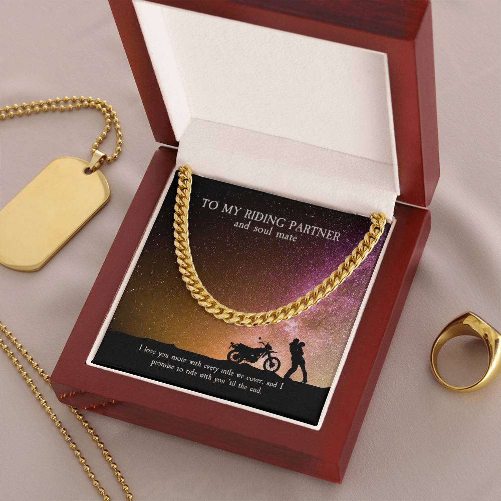 To My Riding Partner And Soul Mate Cuban Link Chain Masculine Necklace For Riding Partner Motorcycle Lovers Gift
