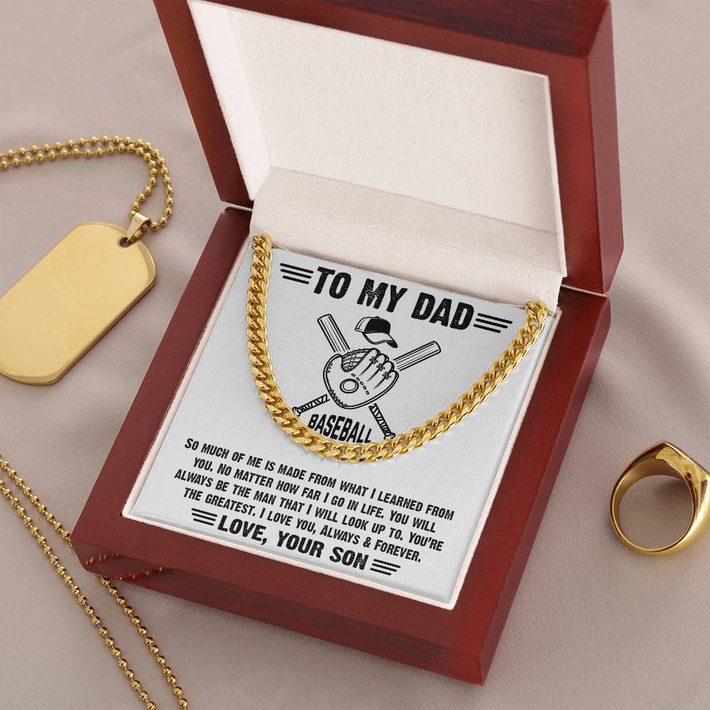 To My Baseball Dad-Cuban Link Chain Necklace-Gift From Son