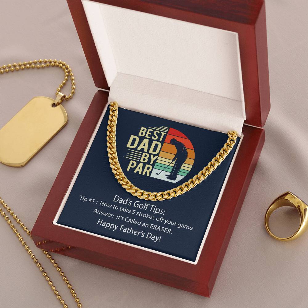 Cuban Link Chain Men Best Dad By Par Golf Joke Necklace For Dad Father's Day Gift Necklace