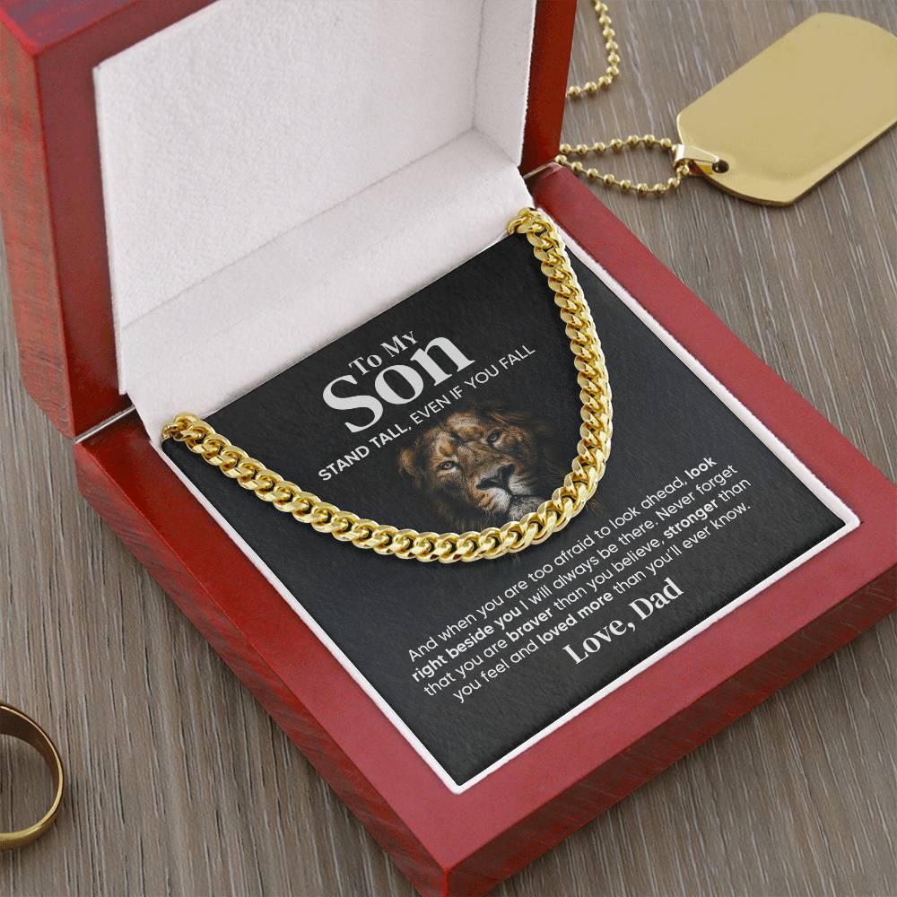 Gift For Son Stand Tall From Dad Cuban Link Chain Necklace