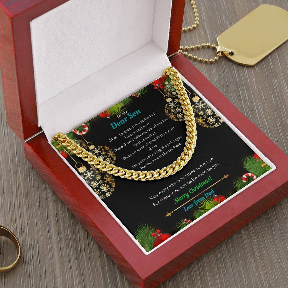 Dad To Son Christmas Cuban Link Chain Necklace
