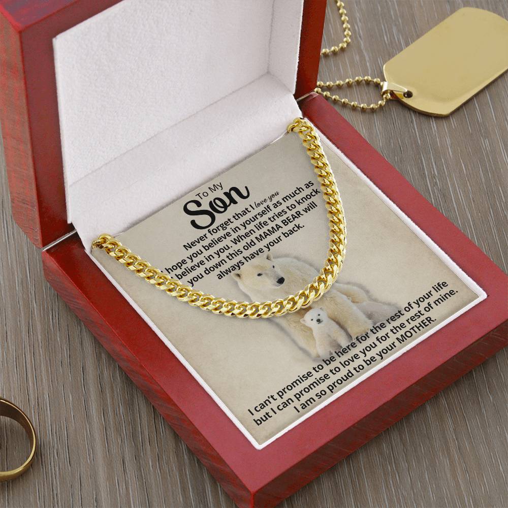 To My Son - Mama Bear Cuban Link Chain Necklace