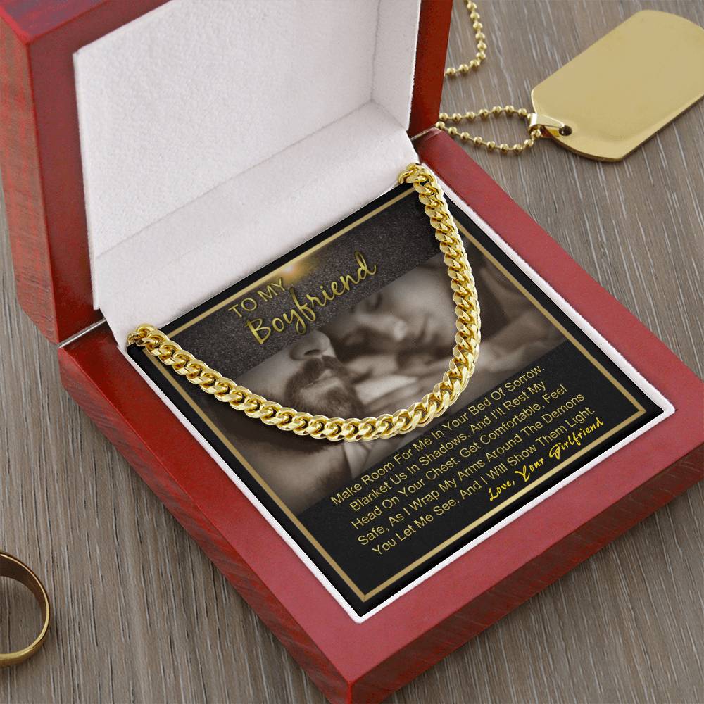 To My Boyfriend Anniversary Birthday Gift For Him Cuban Link Chain Necklace With Message Card