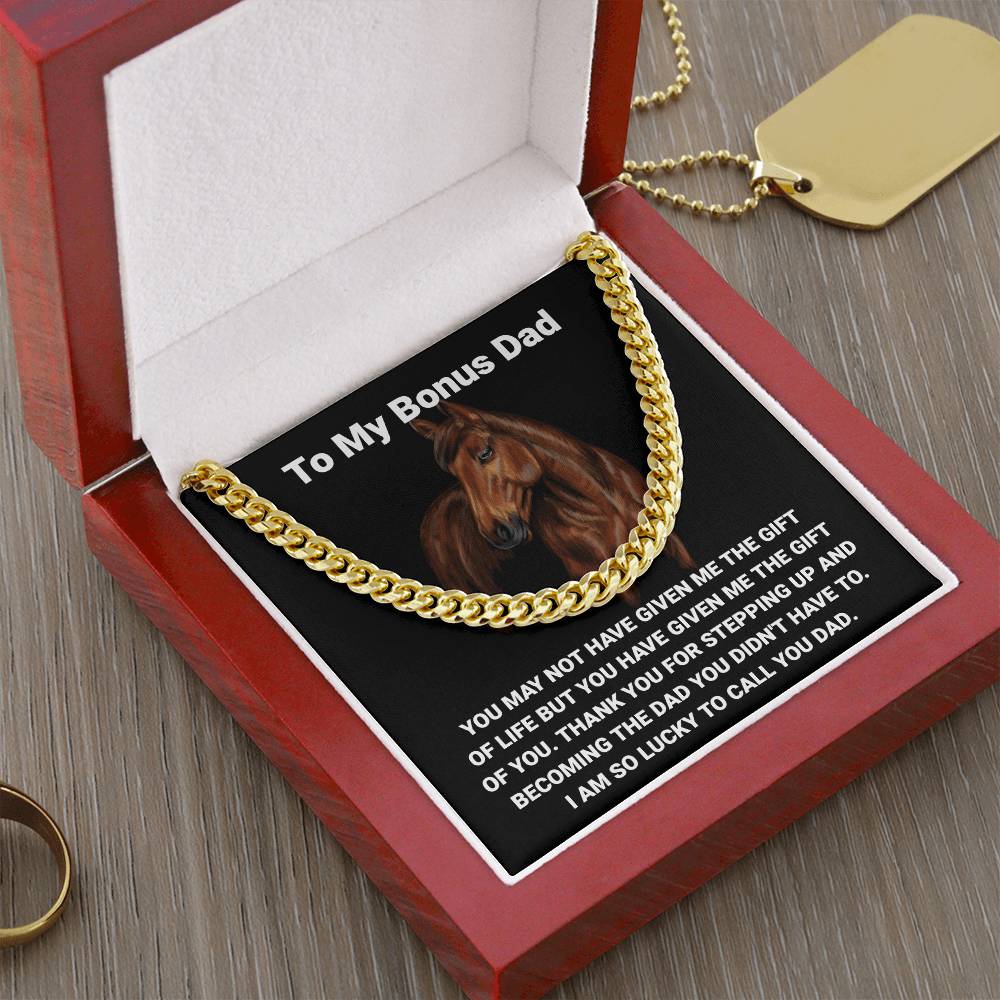 Step Dad Gift From Step Daughter Bonus Dad Gift From Bonus Son Fathers Day Horse Lover Gift For Stepped Up Dad Cuban Link Chain