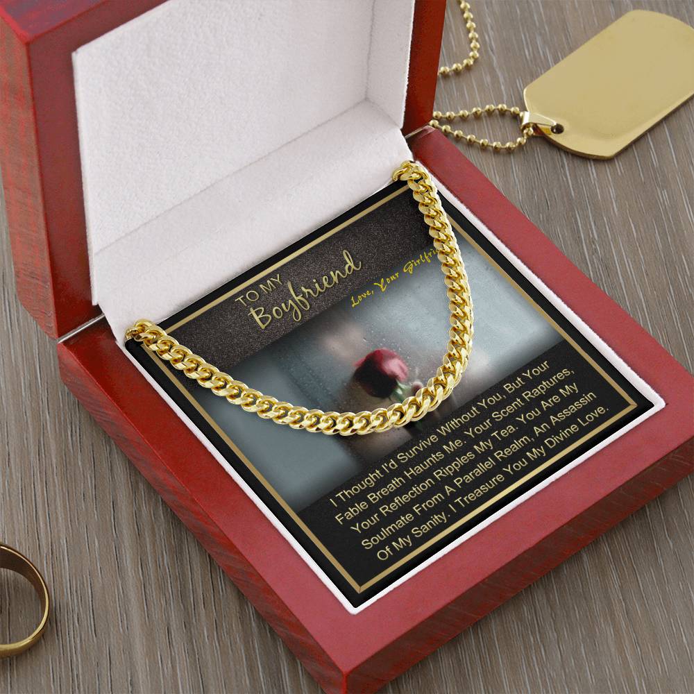 Gift For Boyfriend Anniversary Birthday Christmas Long Distance Chain Necklace With Message Card Cuban Link Chain