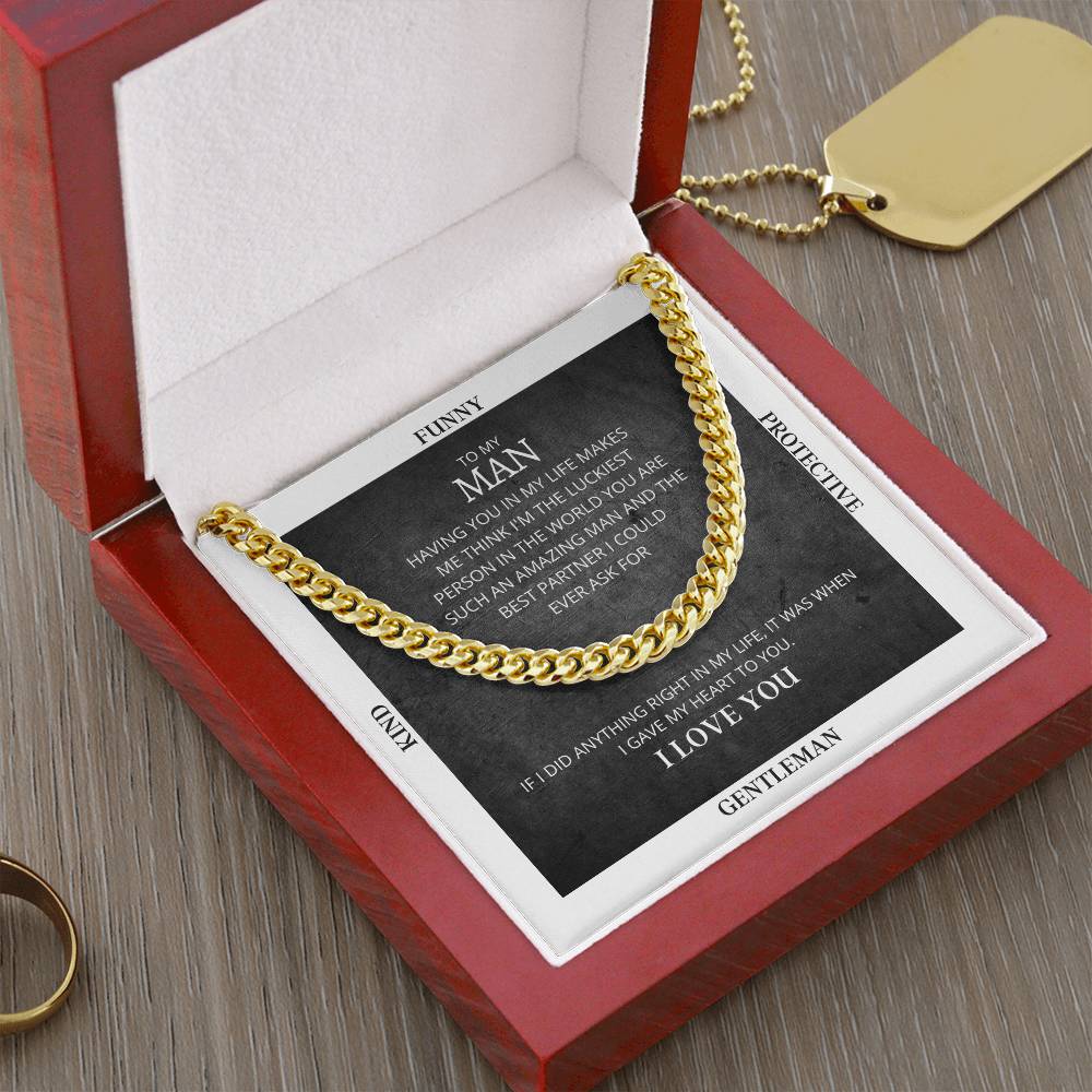 I Gave My Heart To You Cuban Link Chain Necklace Gray Edition