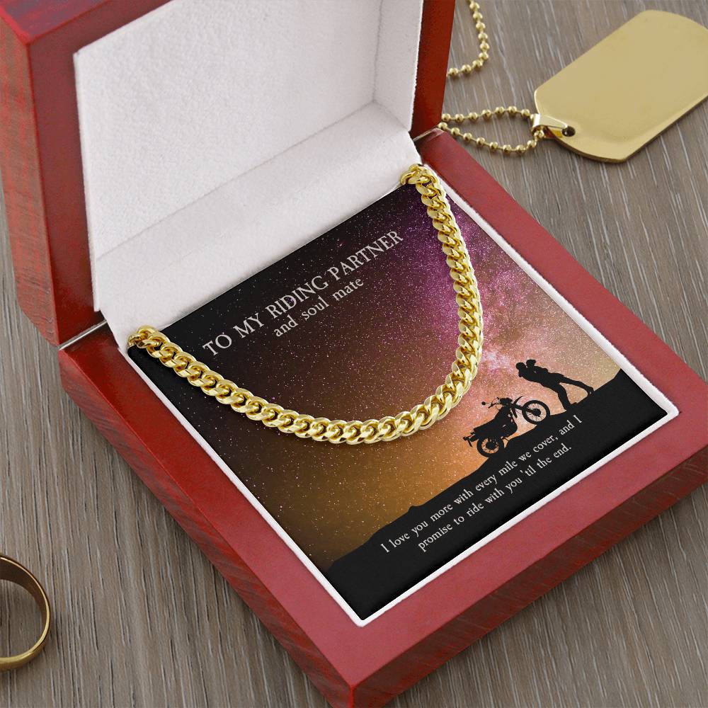 To My Riding Partner And Soul Mate Cuban Link Chain Masculine Necklace For Riding Partner Motorcycle Lovers Gift