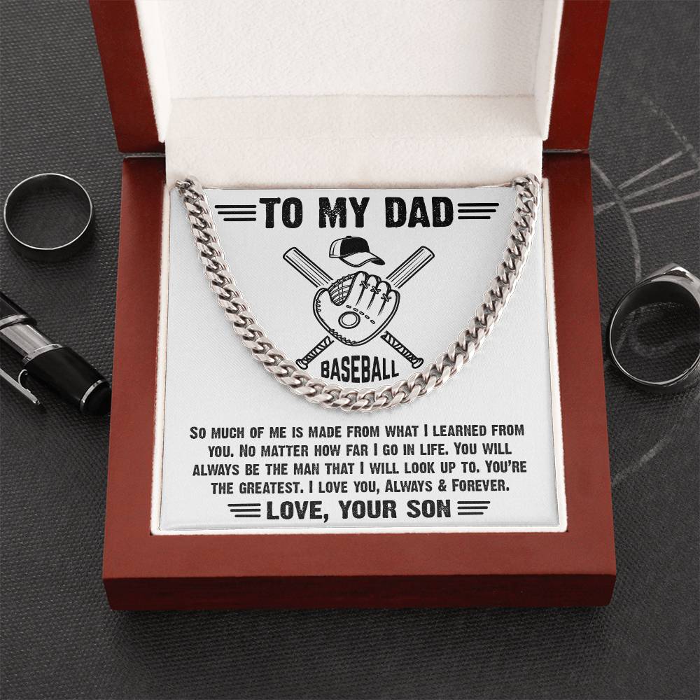 To My Baseball Dad-Cuban Link Chain Necklace-Gift From Son