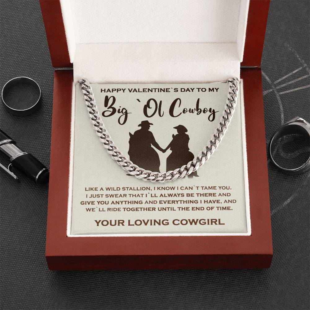 To My Big`Ol Cowboy Solid Cuban Link Chain Necklace