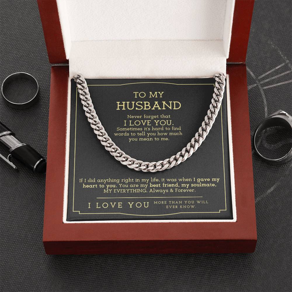 To My Husband Cuban Link Chain Necklace Husband Gift From Wife Anniversary Gift For Husband Husband Birthday Father's