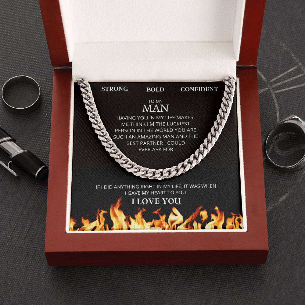 I Gave My Heart To You Cuban Link Chain Necklace Fire Edition