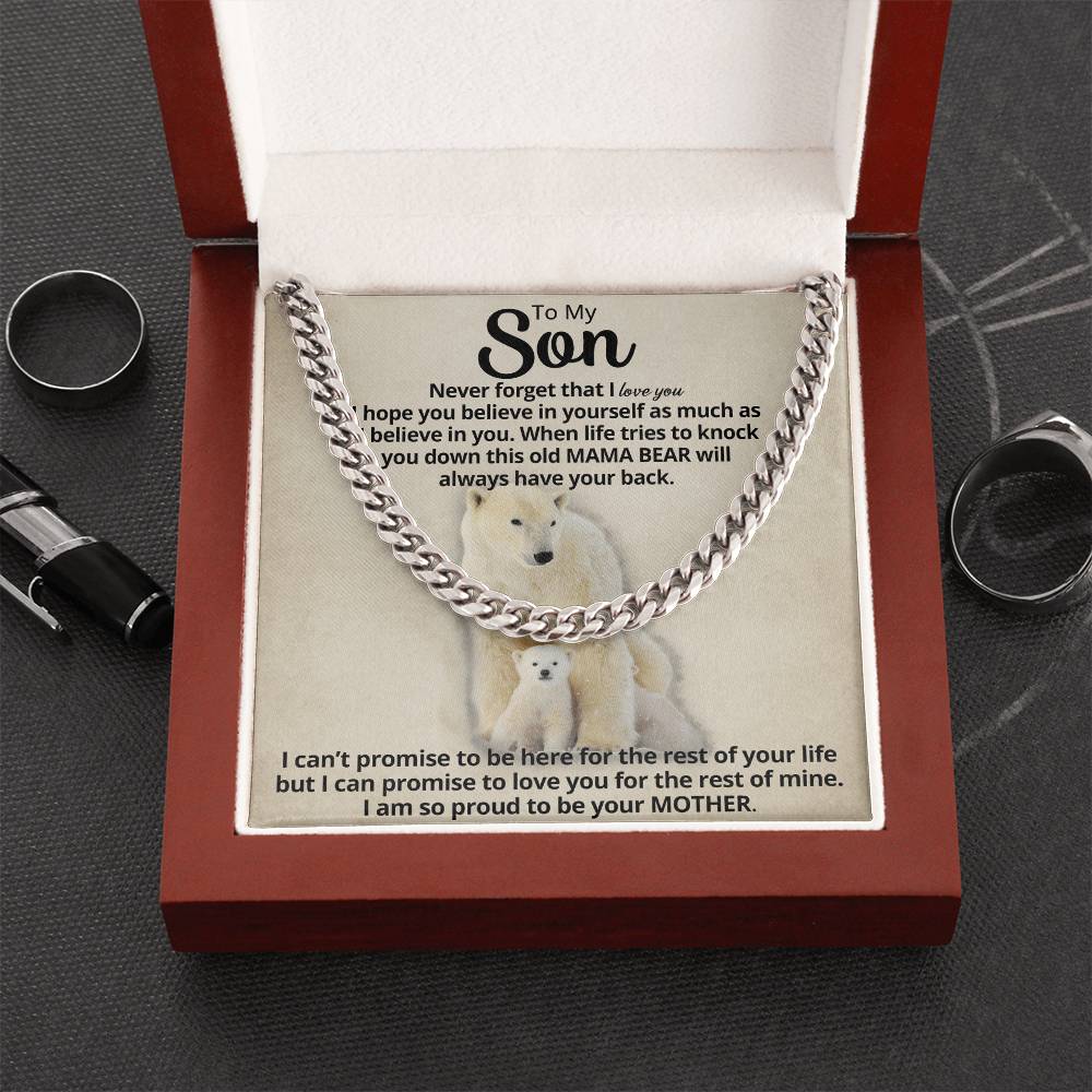 To My Son - Mama Bear Cuban Link Chain Necklace