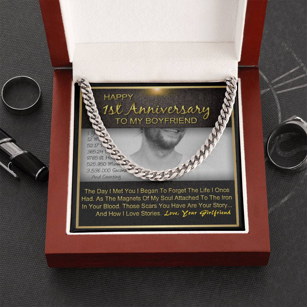 One Year 1St Anniversary Gift For Boyfriend Cuban Chain Necklace Gifts For Him With Message Card Gift Box Cuban Link Chain