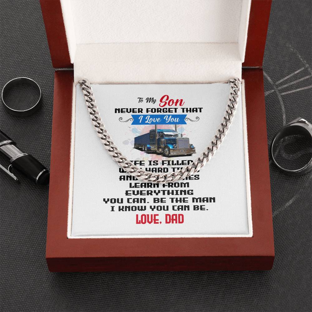Never Forget I Love You Cuban Link Chain Necklace Gift For Son