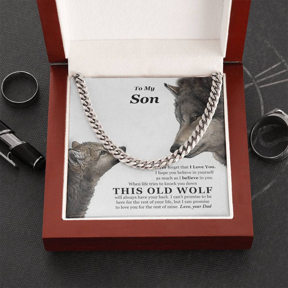 I Believe In You This Old Wolf Dad Gift For Son Cuban Link Chain Necklace