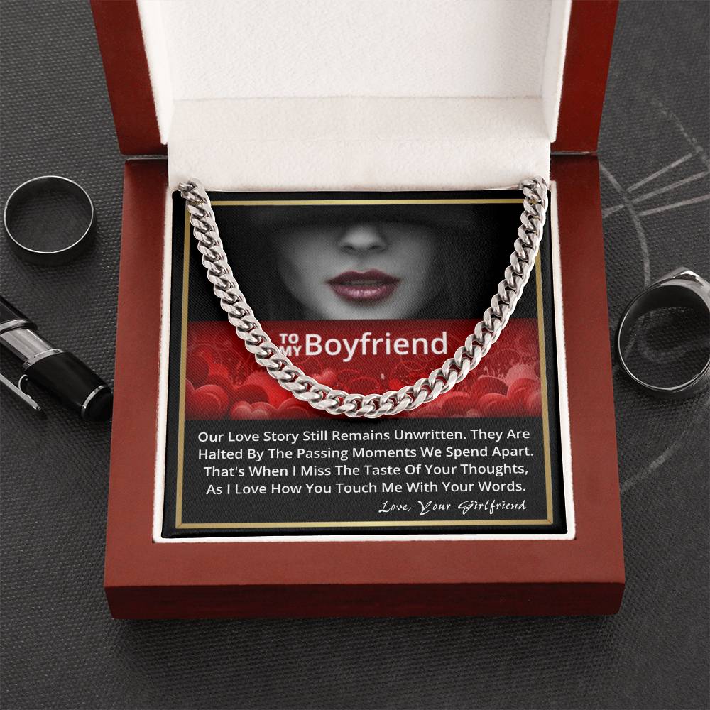 To My Boyfriend Happy Birthday Anniversary Gift For Him Link Chain Necklace Message Card Cuban Link Chain