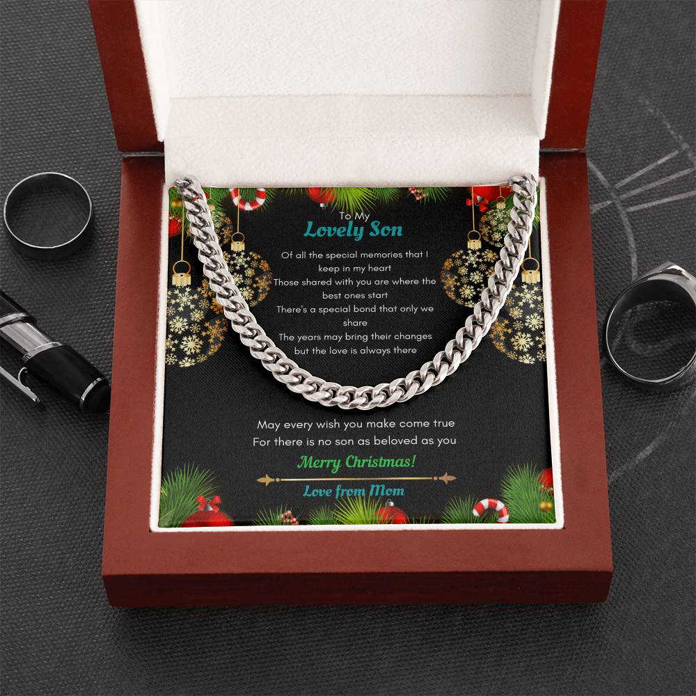Mom To Son Christmas Cuban Link Chain Necklace