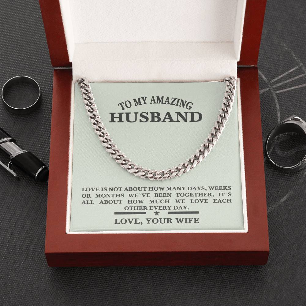 Stainless Steel Husband Birthday Husband Anniversary Cuban Link Chain Message Necklace For Husband Message Card Jewelr