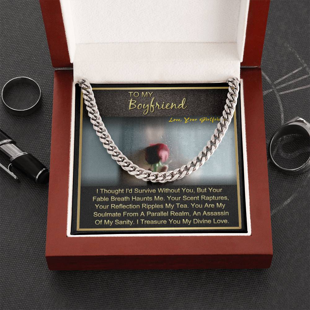 Gift For Boyfriend Anniversary Birthday Christmas Long Distance Chain Necklace With Message Card Cuban Link Chain