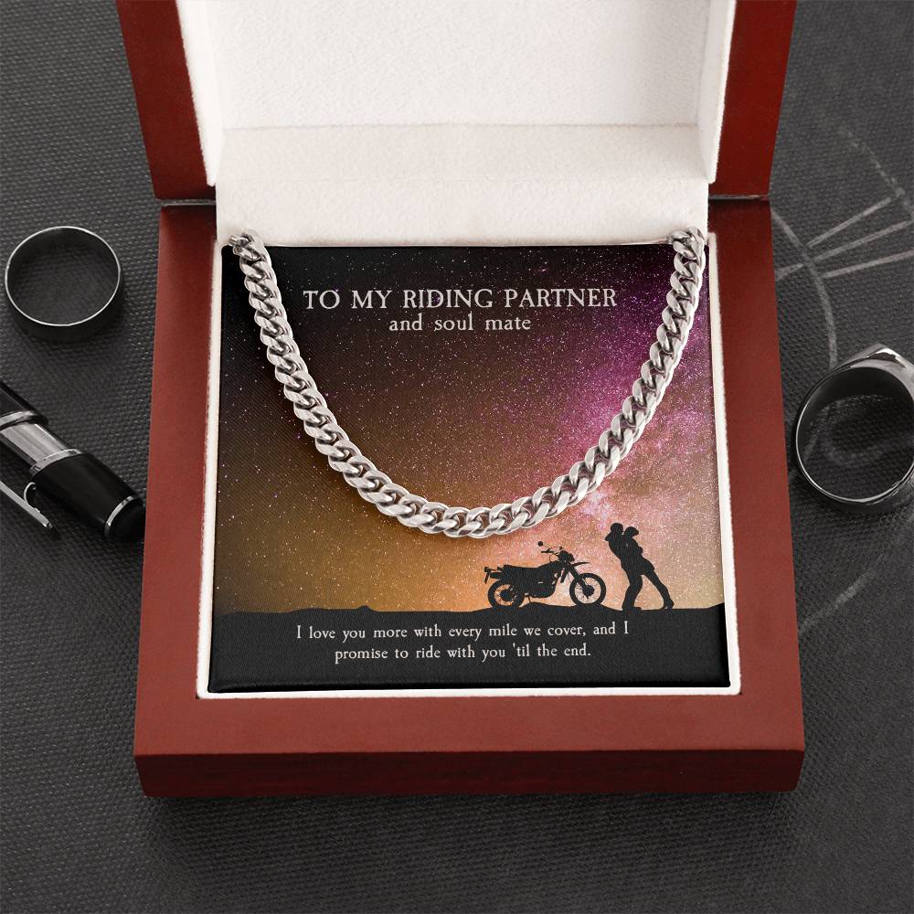 To My Riding Partner And Soul Mate Cuban Link Chain Masculine Necklace For Riding Partner Motorcycle Lovers Gift