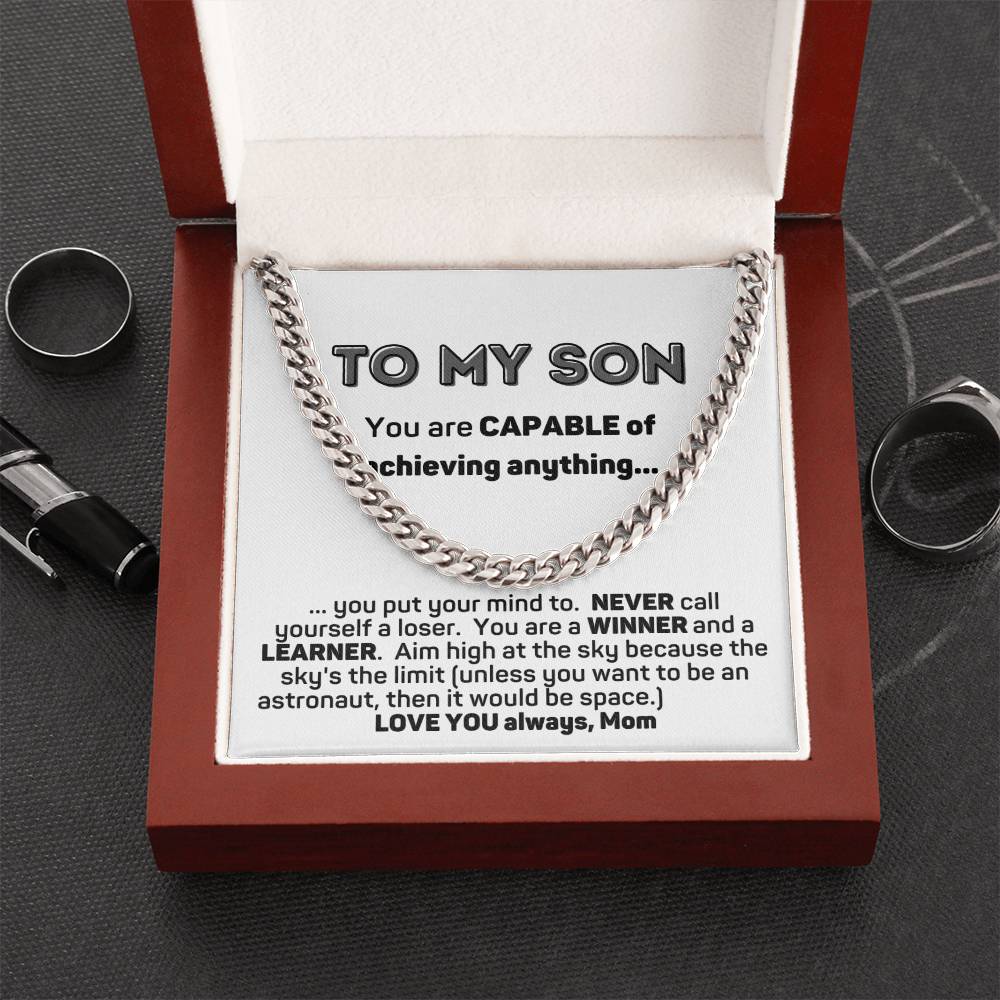 To My Son Capable Of Anything Cuban Chain Link Necklace From Mom Cuban Link Chain