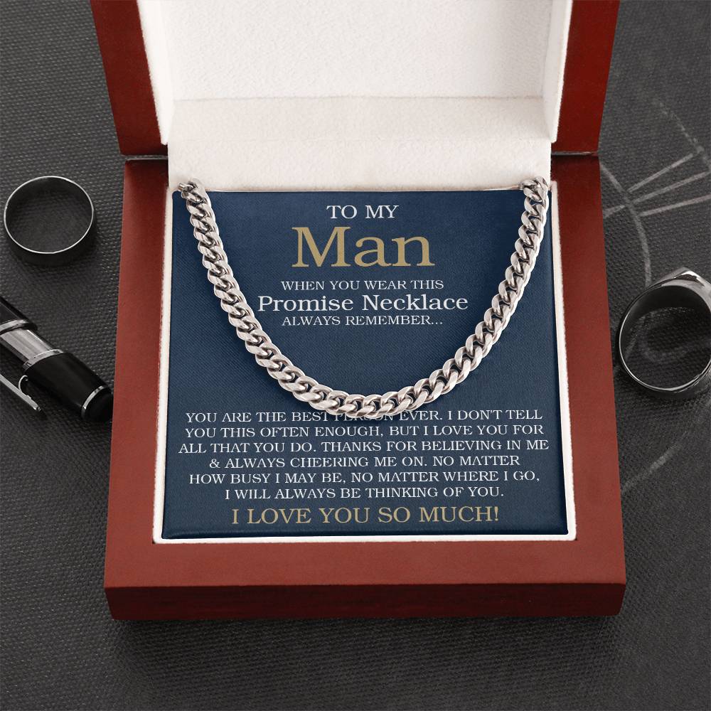 To My Man Cuban Chain Necklace Promise Necklace For Him Romantic Jewelry For Boyfriendhusband Cuban Link Chain