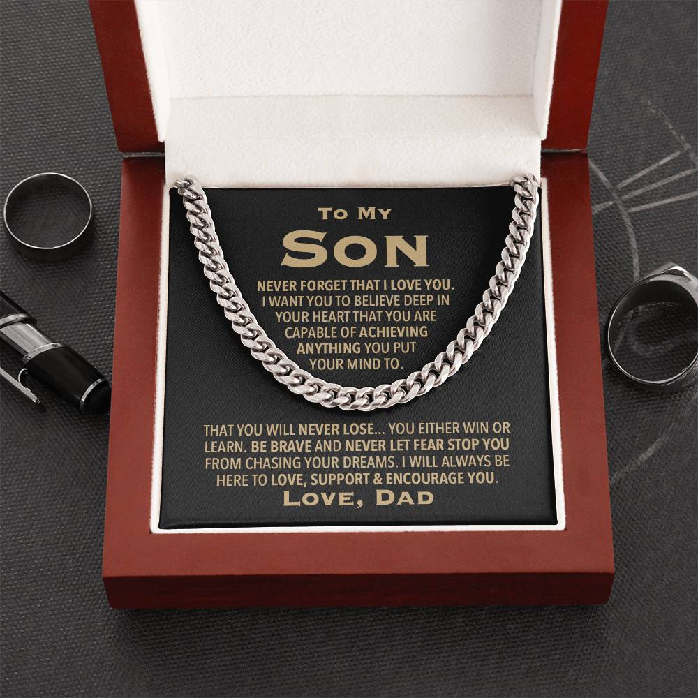 To My Son Love Dad Chain Necklace Cuban Link Chain