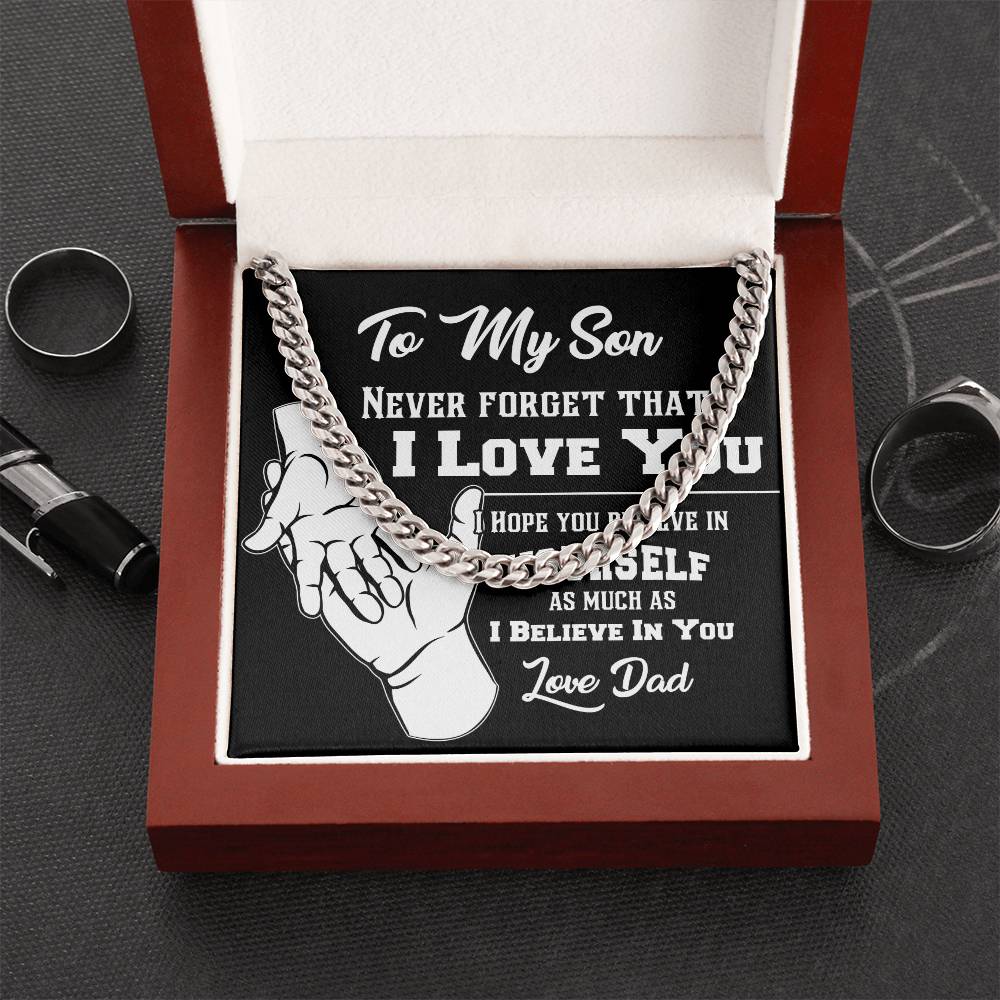 Gift For Son Never Forget That I Love You Cross Necklace Cuban Link Chain
