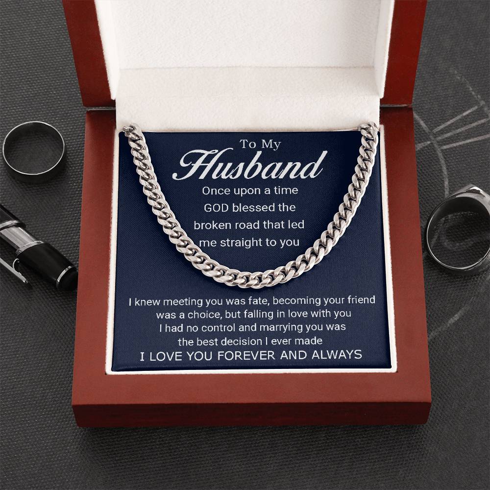 To My Husband - Love You Forever - Cuban Link Chain Necklace + Mahogany Luxury Gift Box