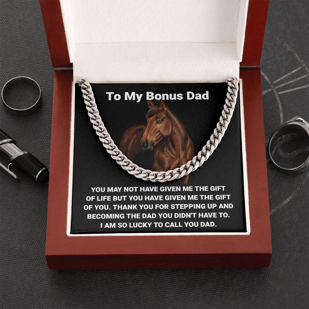 Step Dad Gift From Step Daughter Bonus Dad Gift From Bonus Son Fathers Day Horse Lover Gift For Stepped Up Dad Cuban Link Chain