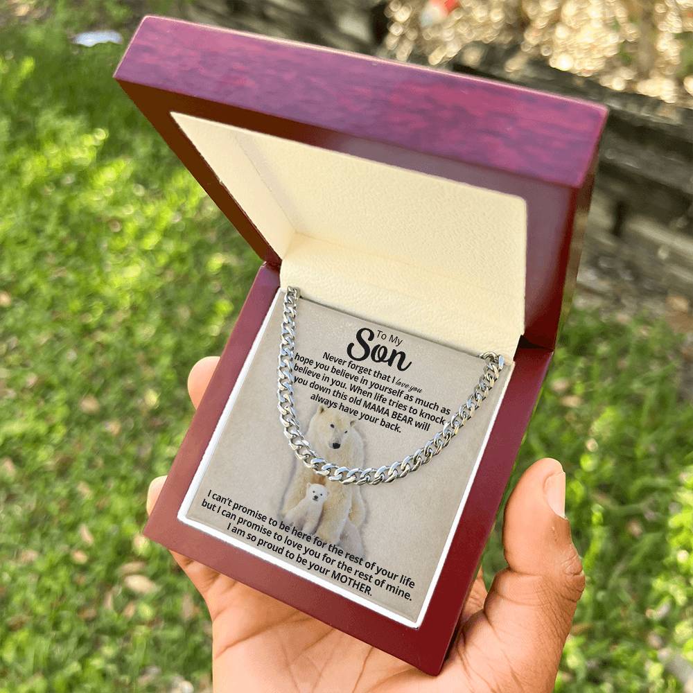 To My Son - Mama Bear Cuban Link Chain Necklace