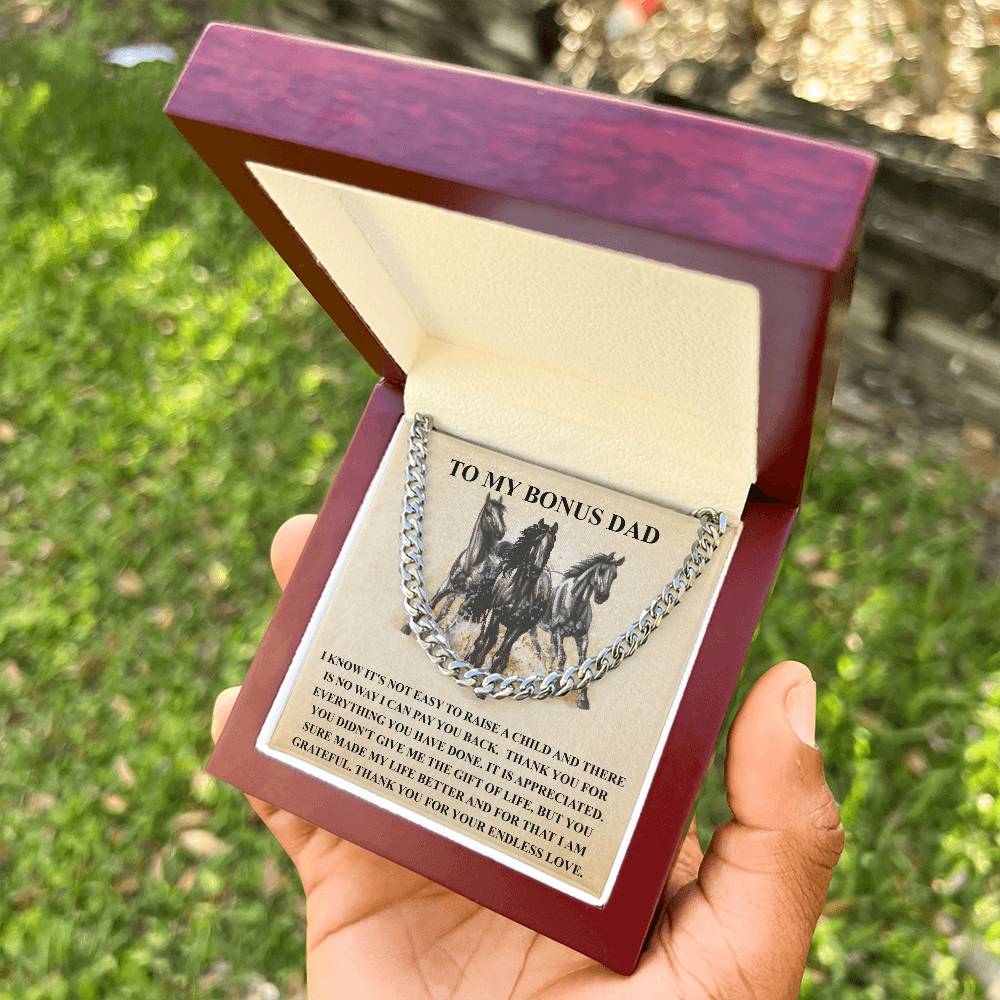 Step Dad Gift From Step Daughter Bonus Dad Gift From Bonus Son Fathers Day Horse Lover Gift For Stepped Up Dad Cuban Link Chain