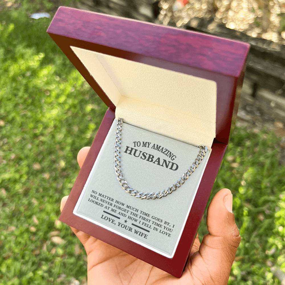 For Husband- Birthday Anniversary Gift Message Card Jewelry Cuban Link Chain