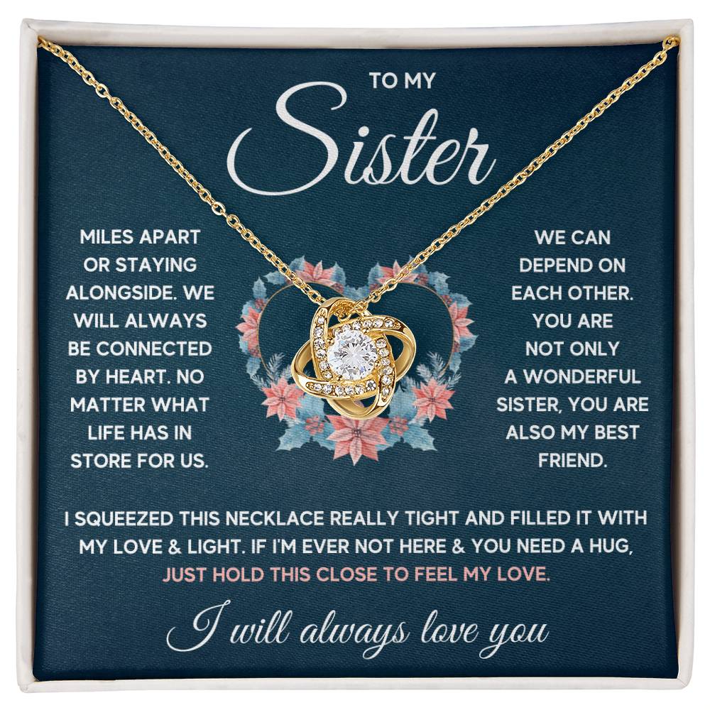 To My Sister Squeezed Love Knot Necklace Gift Set Love Knot Necklace