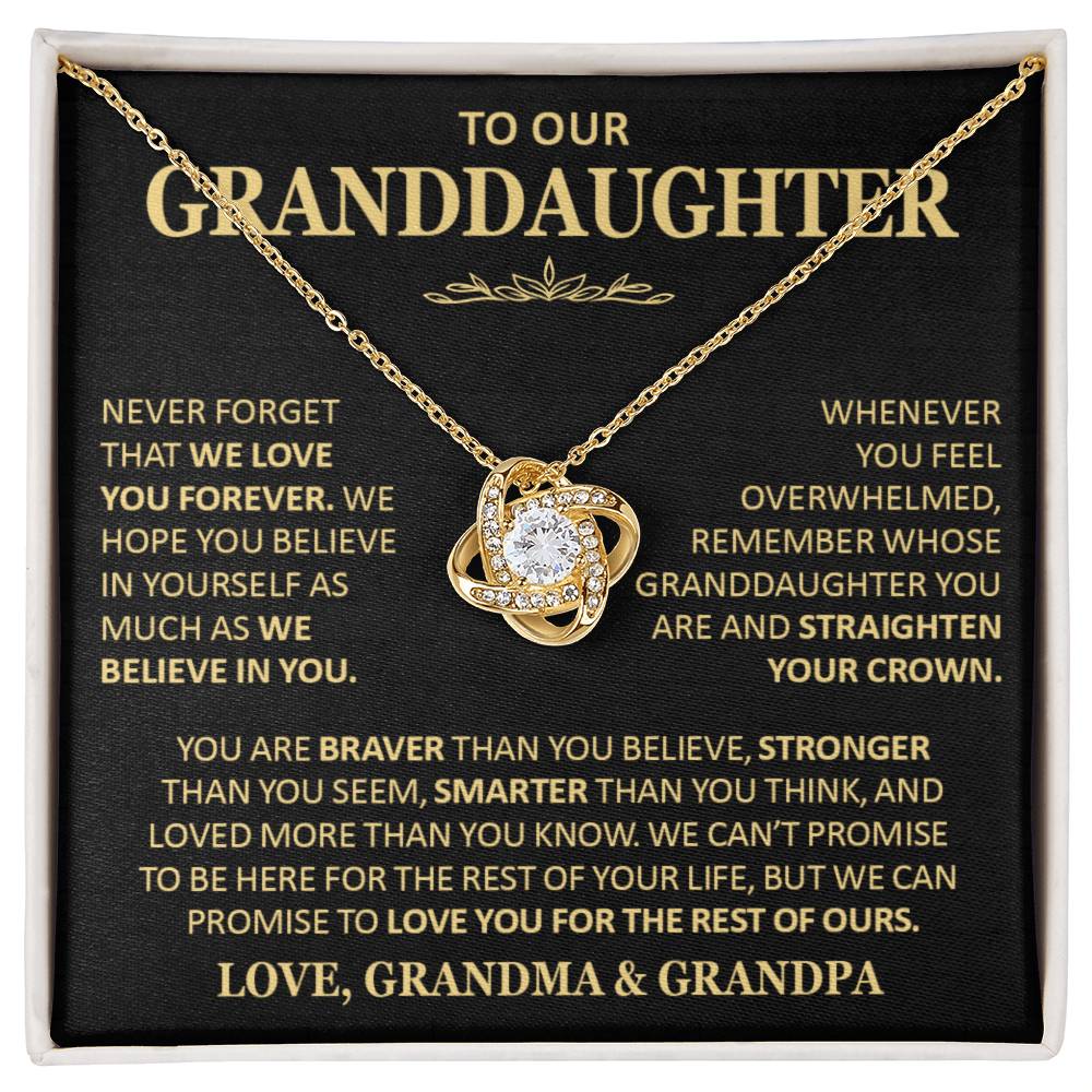 Beautiful Gift for Granddaughter From Grandma and Grandpa Never Forget That We Love You Necklace Love Knot Necklace