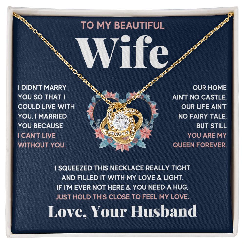 To My Beautiful Wife Squeeze Love Knot Necklace Gift Set Love Knot Necklace