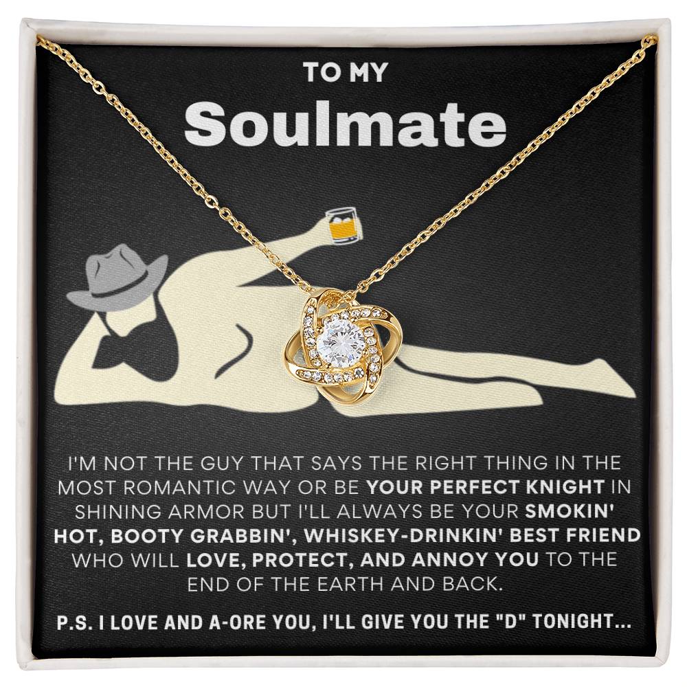 To My Soulmate I Love & Adore You... Gold Love Knot Necklace
