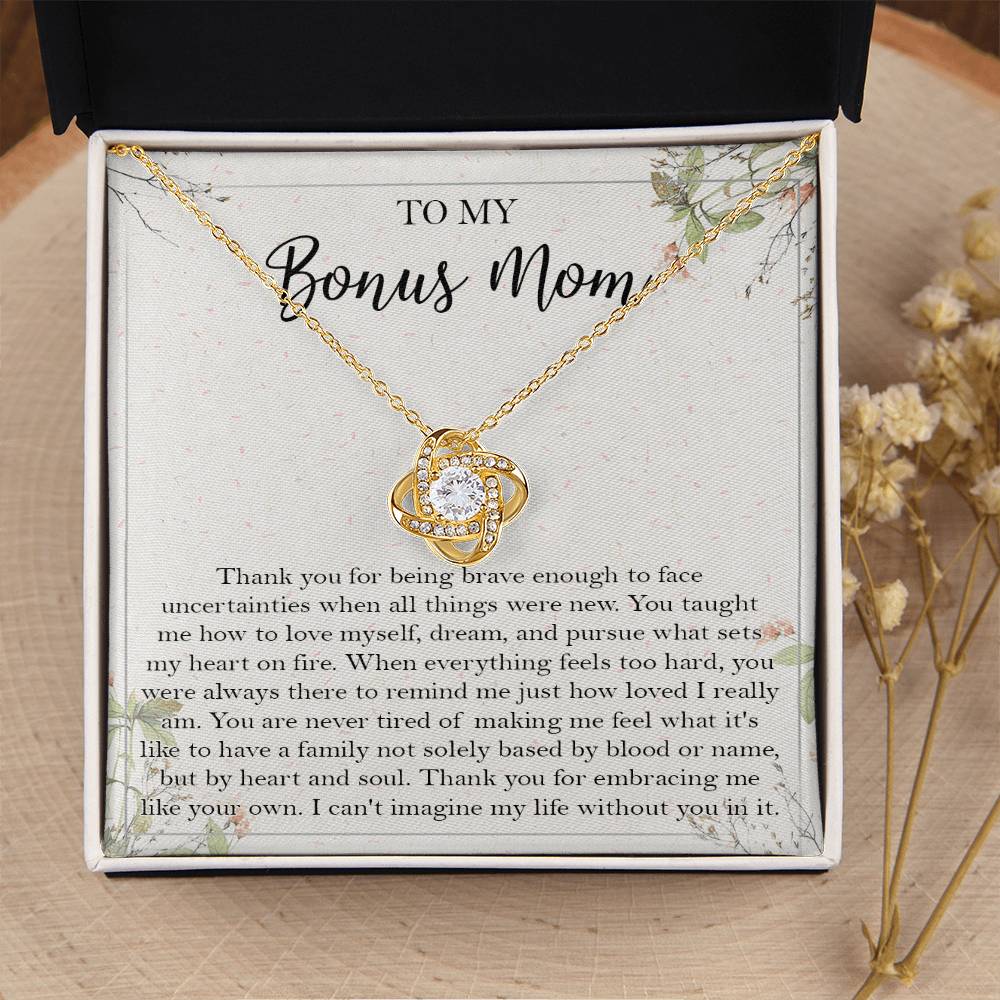 To My Bonus Mom Necklace Gift Bonus Mom Necklace Step Mom Gift For Birthday Unique Message Card From Daughter Son To S Love Knot Necklace