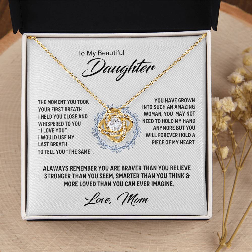 14K White Gold To My Beautiful Daughter - Love Knot Necklace Love Knot Necklace