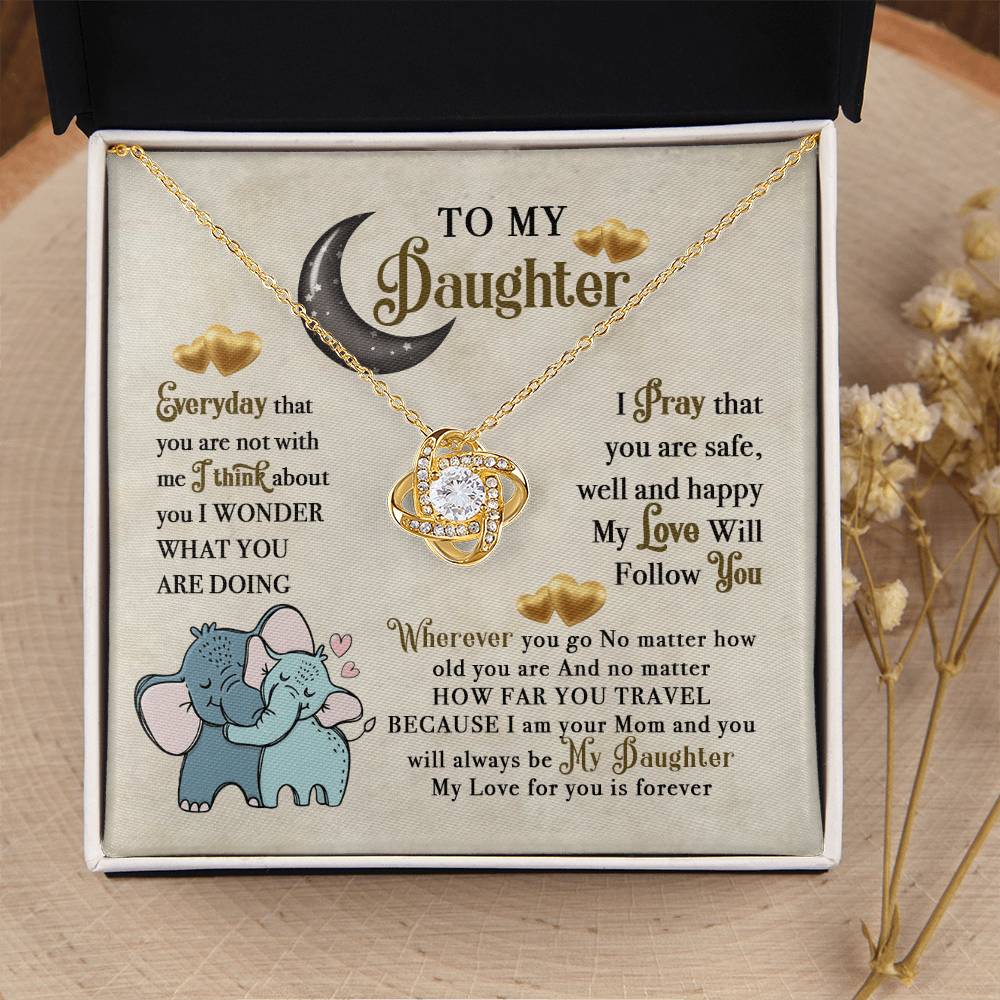 To My Daughter Elephant Mom Birthday Gift To My Daughter Elephant Love Necklace Gift For Daughter Daughter Birthday Daughte Love Knot Necklace