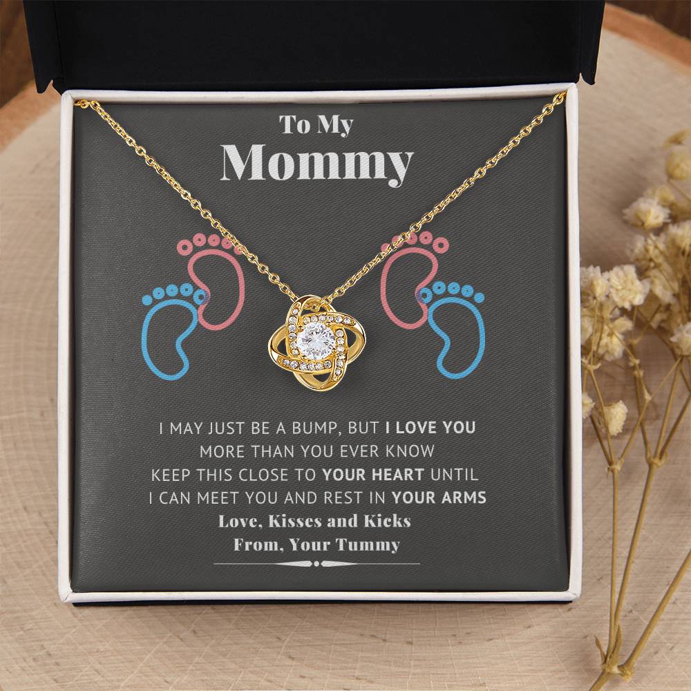 To My Mommy Baby Feet Heart First Time Mom Mom To Be Baby Shower Gift Expecting Mother Pendant Necklace Gift Set New Mom Gender Love Knot Necklace