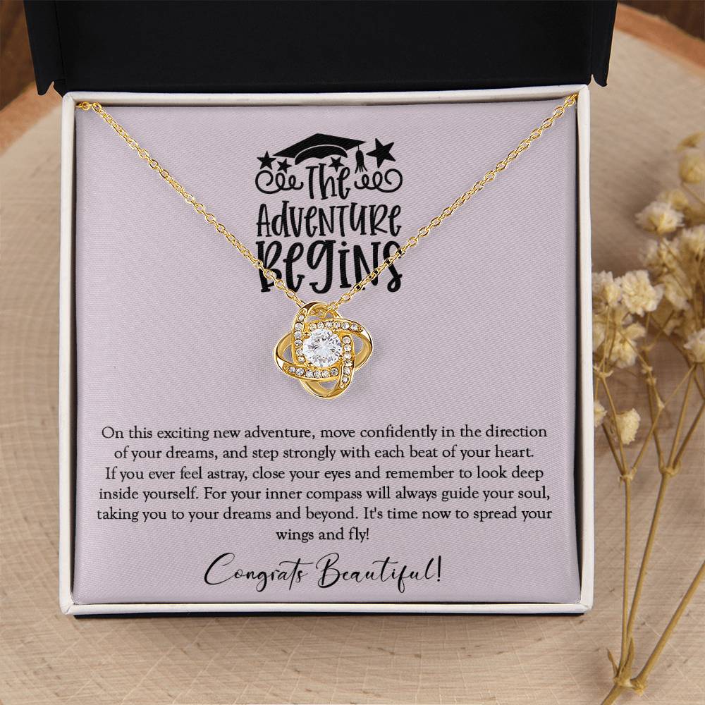 The Adventure Begins - Graduation Necklace Gift For Her Class Of 2022 Hight School College Graduation Gift Love Knot Necklace