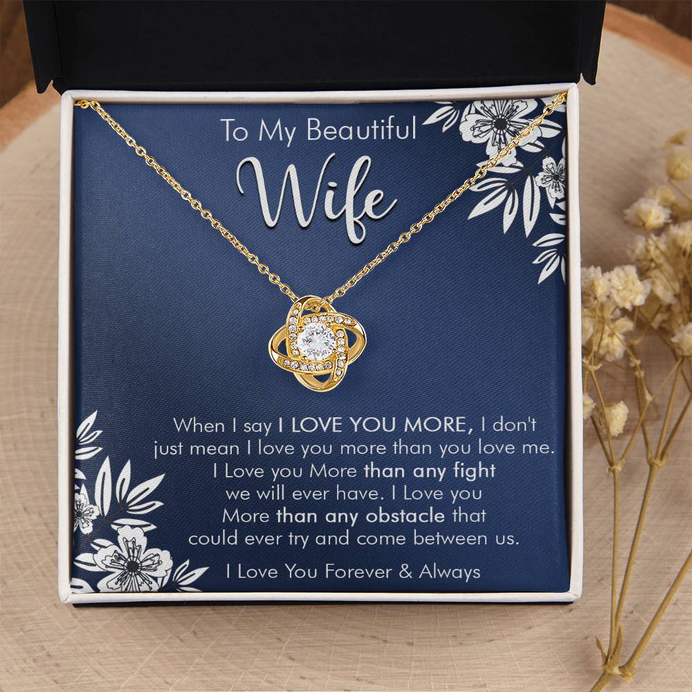 Gift For Wife Love You More Navy Flower Love Knot Necklace Love Knot Necklace