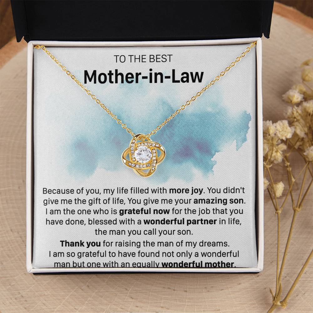 Gift For Mother-In-Law More Joy Grateful Now Love Knot Necklace Love Knot Necklace