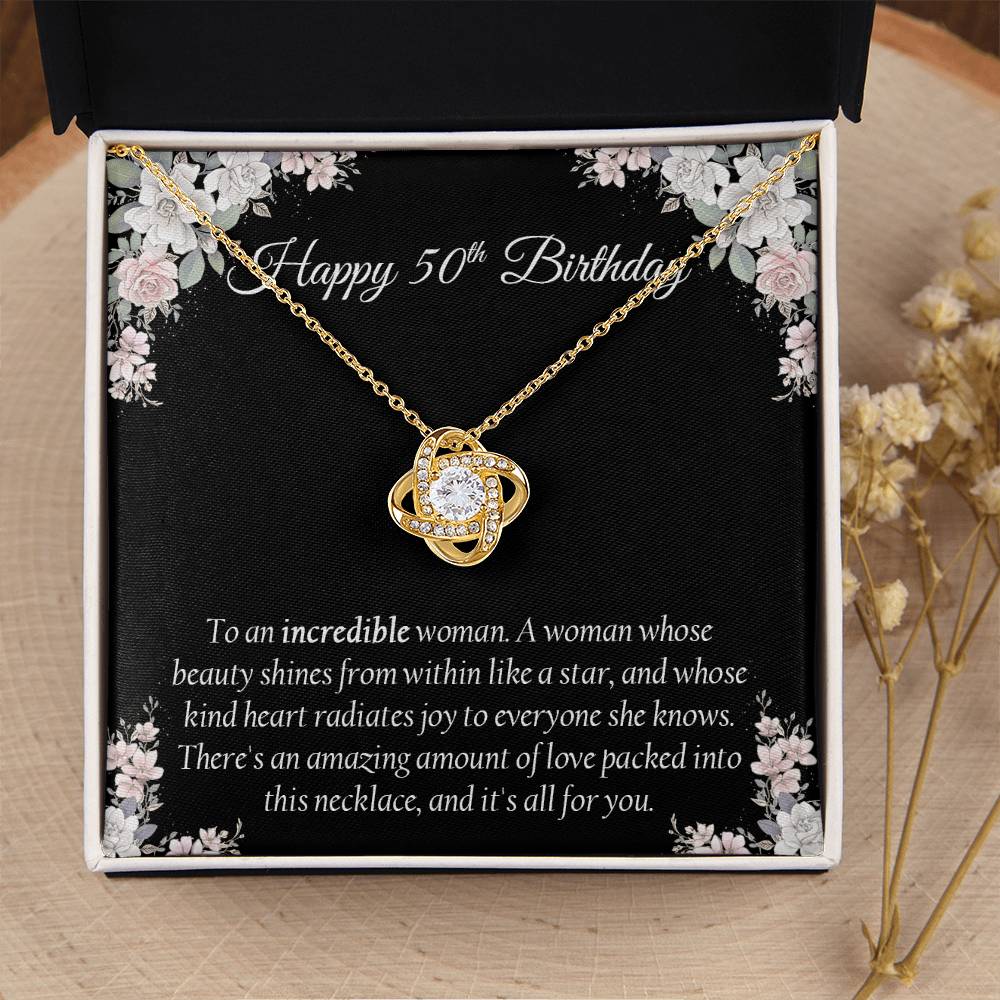 Happy 50Th Birthday Gift For Her Sentimental Gift Birthday Jewelry Necklace Gift Box With Message Card Love Knot Necklace