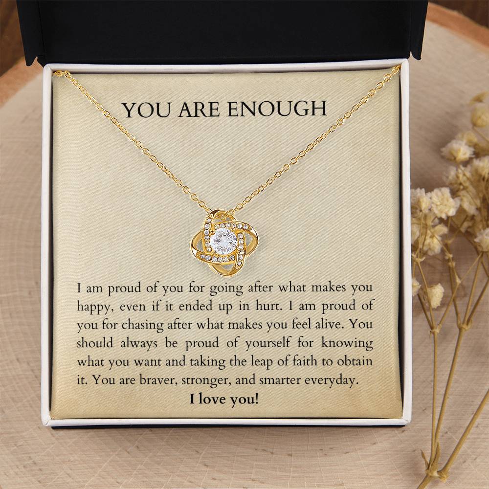 Affirm Gift For Bestie. You Are Enough. You Are Loved. Gift Idea For Bestie. Affirm Necklace. Words Of Wisdom Gift. Gift Of Encoura Love Knot Necklace