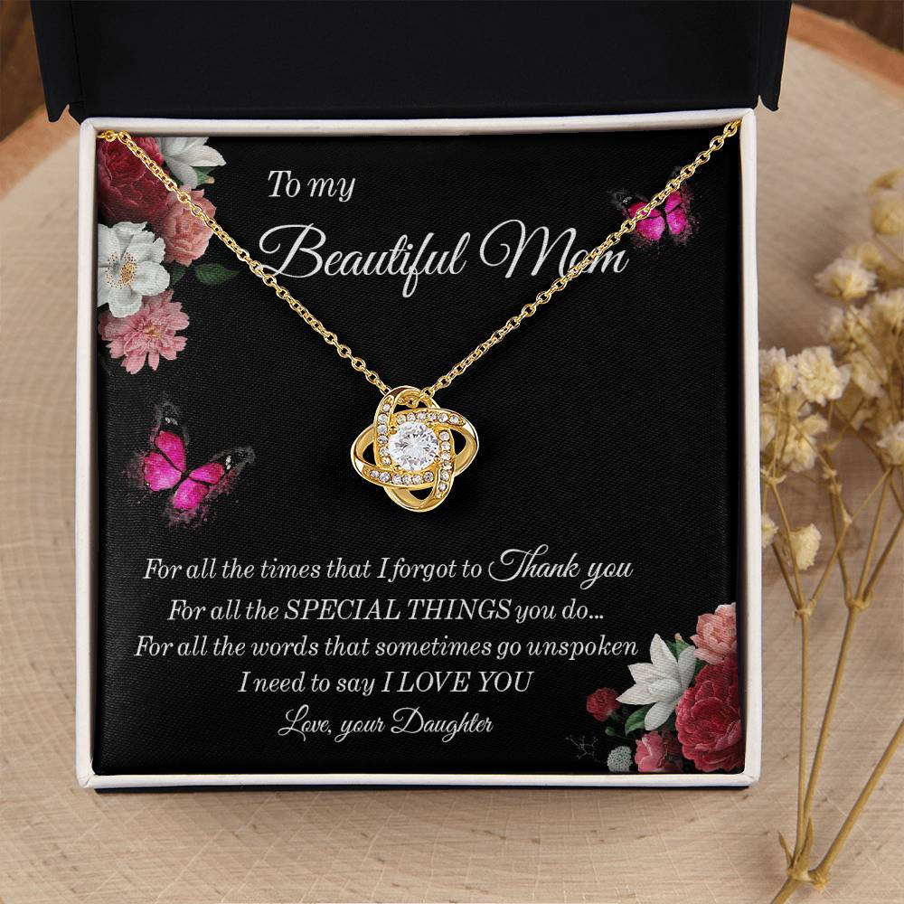 To My Beautiful Mom Necklace Sentimental Gift For Mom From Daughter Mom Birthday Gift Mother's Day Jewelry Gift Love Knot Necklace