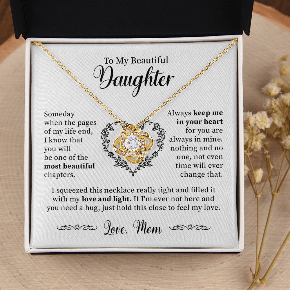 To My Beautiful Daughter - Keep Me In Your Heart - Love Knot Necklace Love Knot Necklace